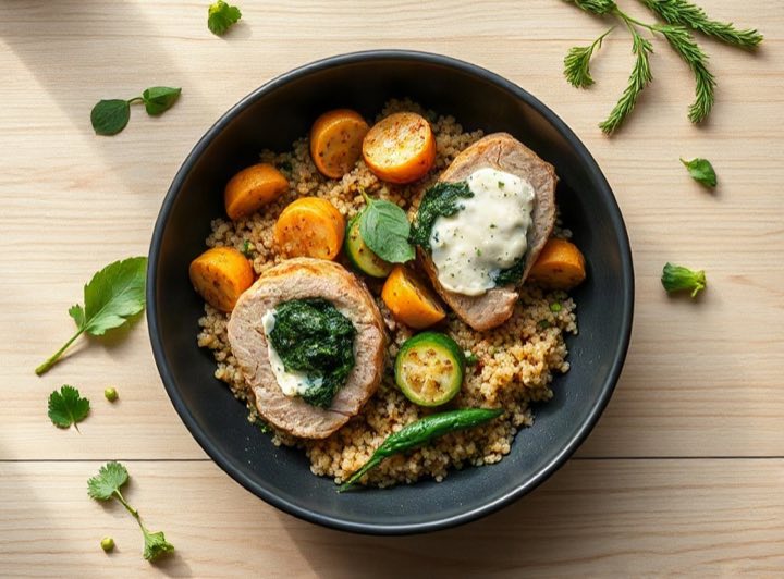 Pechuga rellena de espinaca y panela