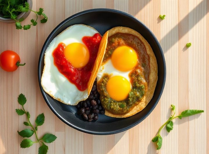 Huevos divorciados con frijoles